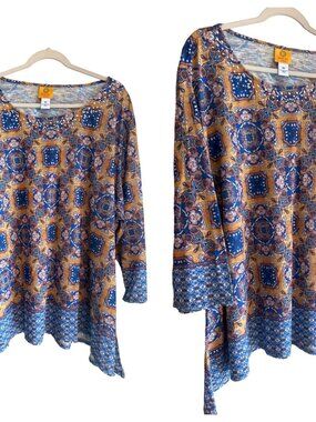 NWT Ruby Rd Women's 4X Sequin Neckline Sublimation‎ Print Top Blouse 26.5"x28.5"
